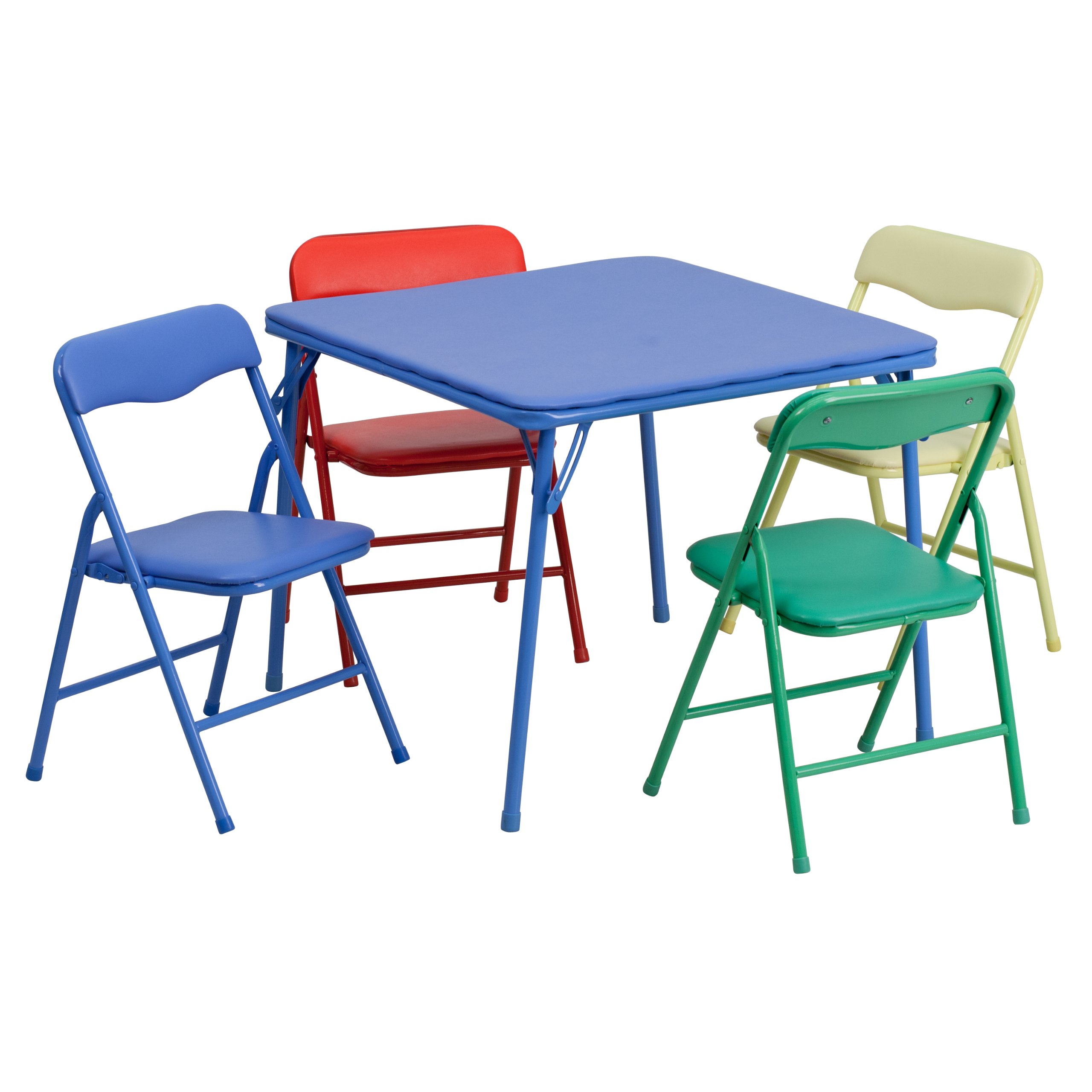 Flash Furniture Mindy Kids 5-Piece set Folding Square Table and Chairs Set for Daycare and Classrooms, Children's Activity Table and Chairs Set, Multicolor