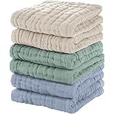 Unnivoll Muslin Baby Washcloths 6 Pack, 100% Cotton Wash Cloths for Babies, Large 12''X12'' Burp Cloths Absorbent and Soft for Newborn Infants Kids Boys Girls - Apricot Green Sapphire Blue