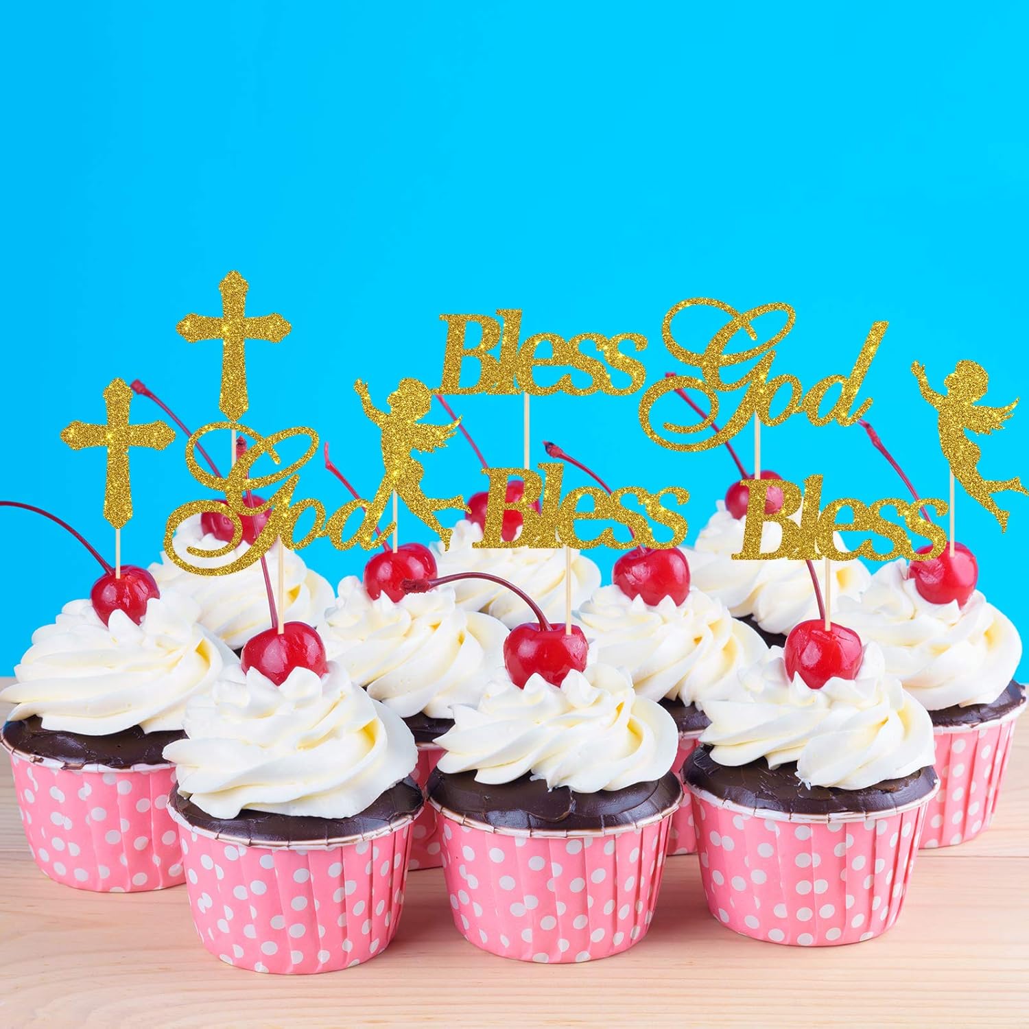 Dill Dall Gold Glitter God Bless Cupcake Toppers First Communion Baby Shower Cupcake Decor First Communion Baby Shower Party Decorations 24 Pcs Party Supplies Toys Games Ravsnedkeren Dk