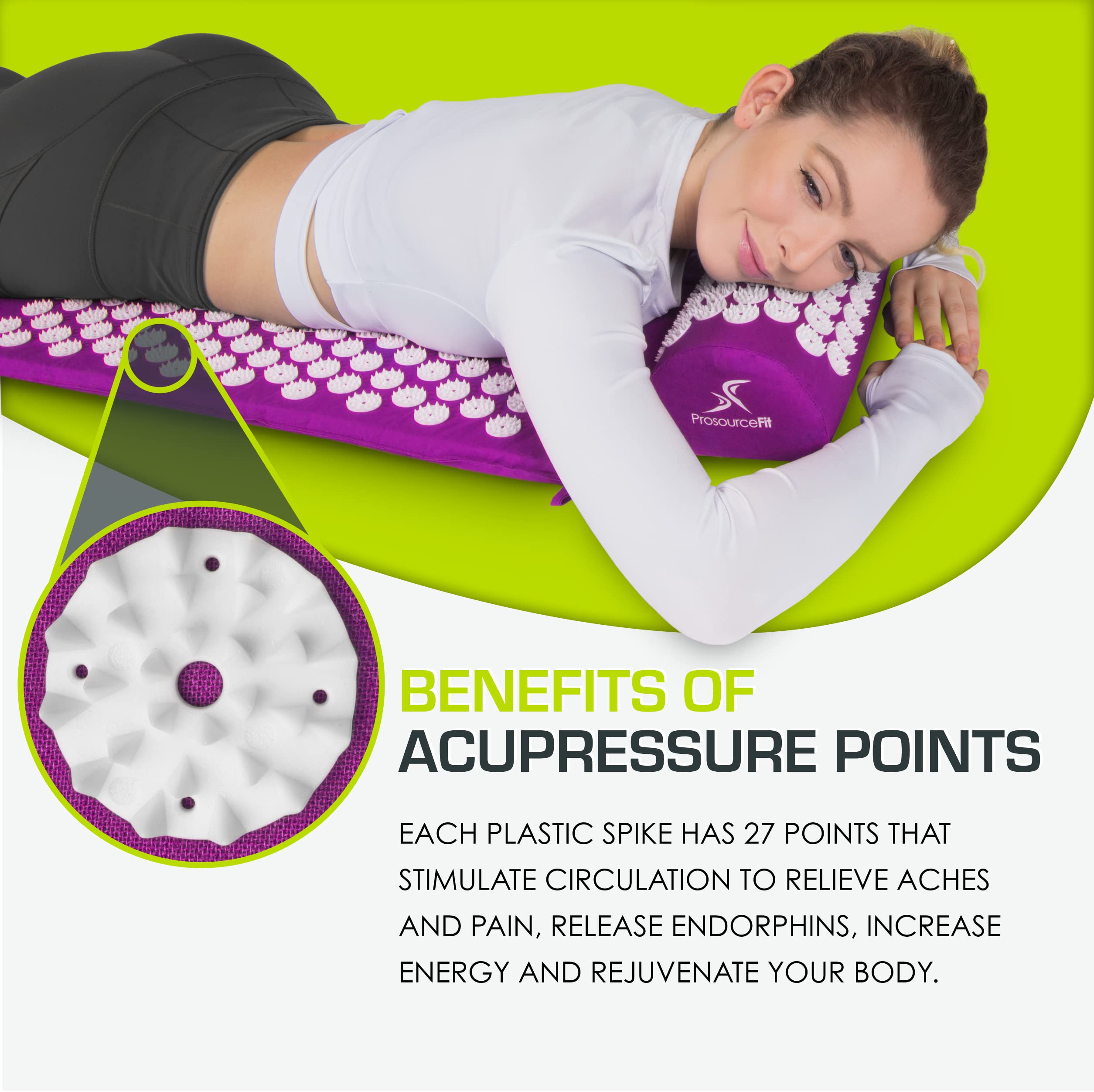 ProsourceFit Acupressure Mat and Pillow Set for Back/Neck Pain Relief and Muscle Relaxation