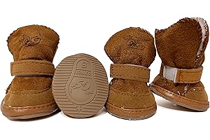 HPWFHPLF Dog Boots 4-Pack, Anti-Slip Paw Protectors for Small Dogs, Chihuahua Yorkie Pomeranian Winter Snow Shoes with Rugged Sole (Brown, Size5)