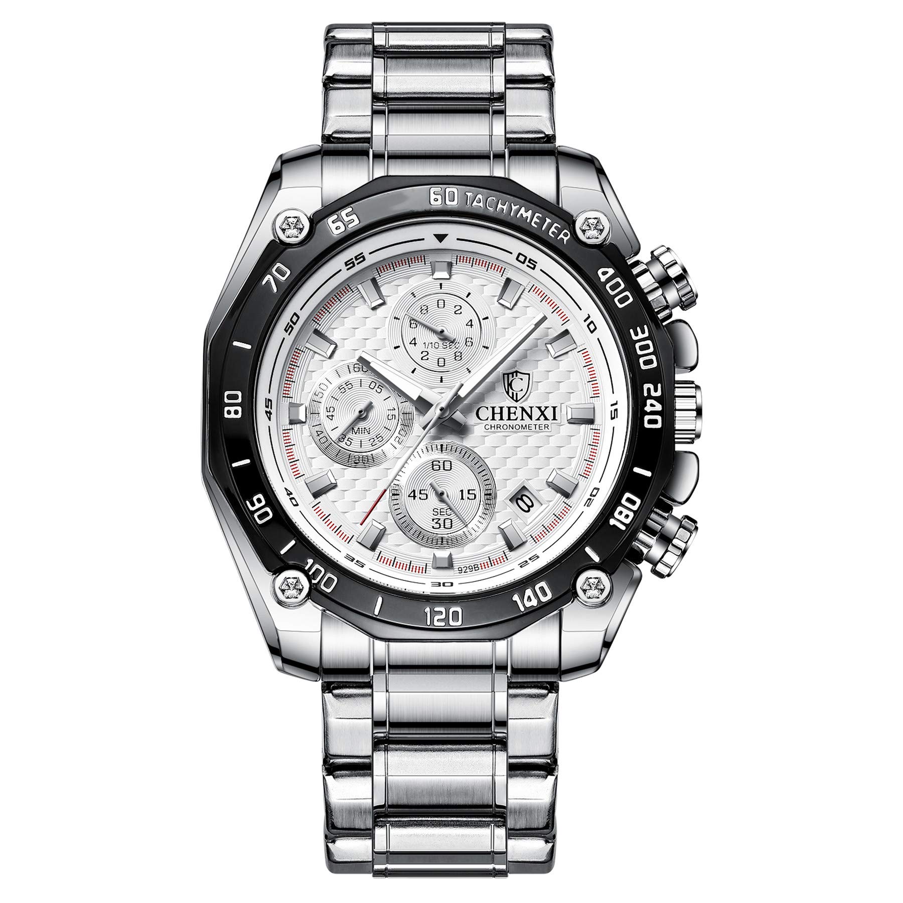 JewelryWe Mens Watches Analog Sub-dial Quartz Calendar Watch High Polish Stainless Steel Business Casual Wristwatches