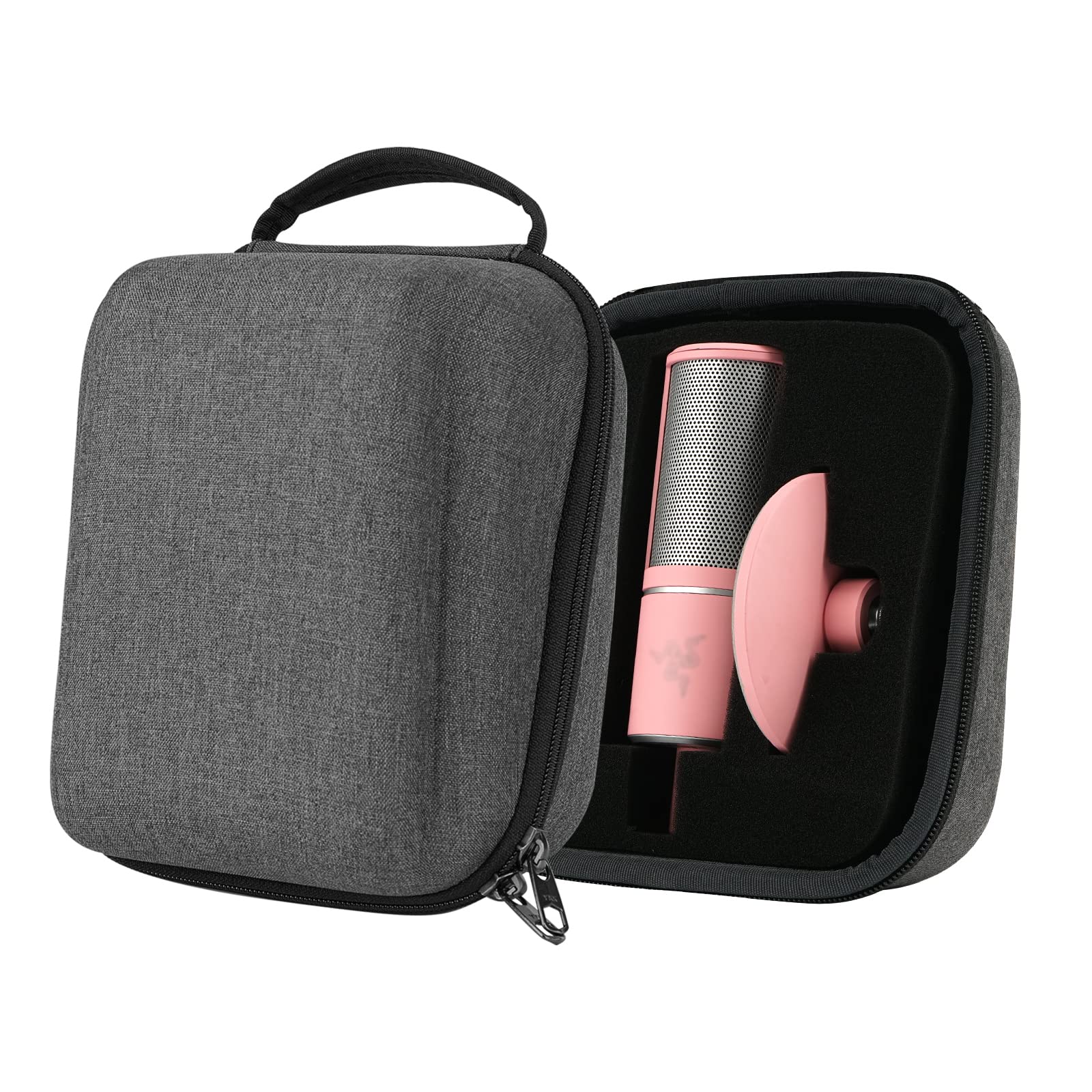 GEEKRIA for Creators Microphone Case Compatible with Razer Seiren X, Seiren Emote Hard Shell Mic Carrying Case, Travel Protective Bag with Cable Storage (Grey)