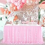 Rectangle Table Skirt Pink 14FT Tulle Table