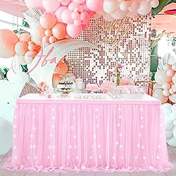 Rectangle Table Skirt Pink 14FT Tulle Table