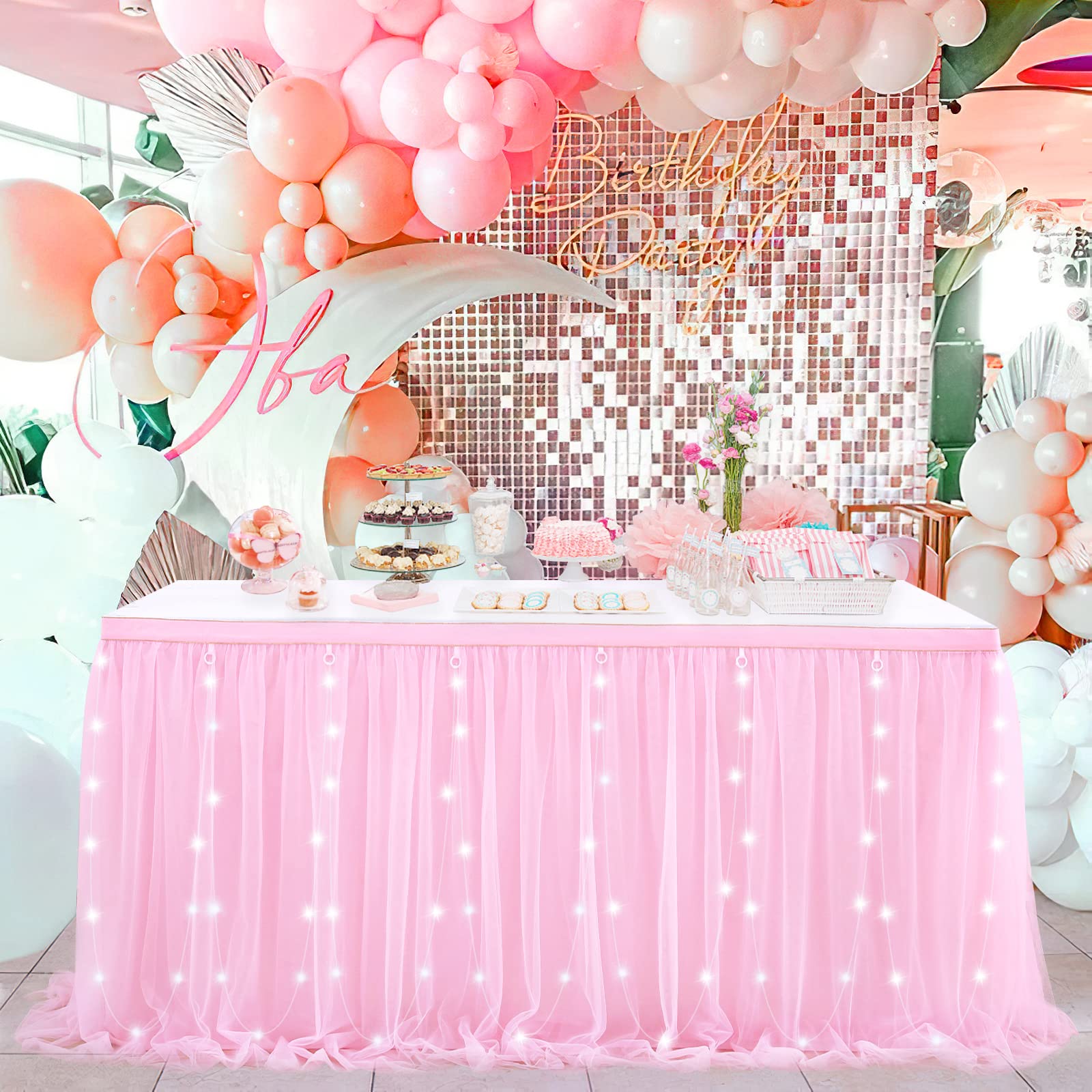 Rectangle Table Skirt Pink 14FT Tulle Table