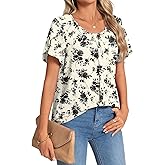CATHY Womens Summer Tops Crewneck Petal Short Sleeve Shirts Casual Dressy Blouses