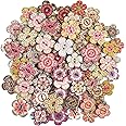 Dokpav 100 Pcs Wooden Vintage Buttons - Colorful Flower, Handmade, Doll, Children's Craft Buttons With 2 Holes for Sewing DIY
