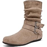 Luoika Women's Wide Width Low Heel Side Zipper Ankle Boots