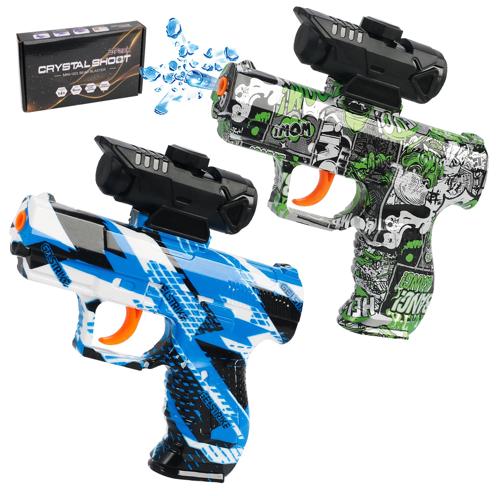 Photo 1 of 2 Pack Gel Ball Blaster - Splatter Ball Gun Pistol with 10000 Gel Rounds, Manual Continuous Shoot Splat Water Bead Blaster for Backyard and Outdoor Activities 16+ Adult (Color Graffiti)