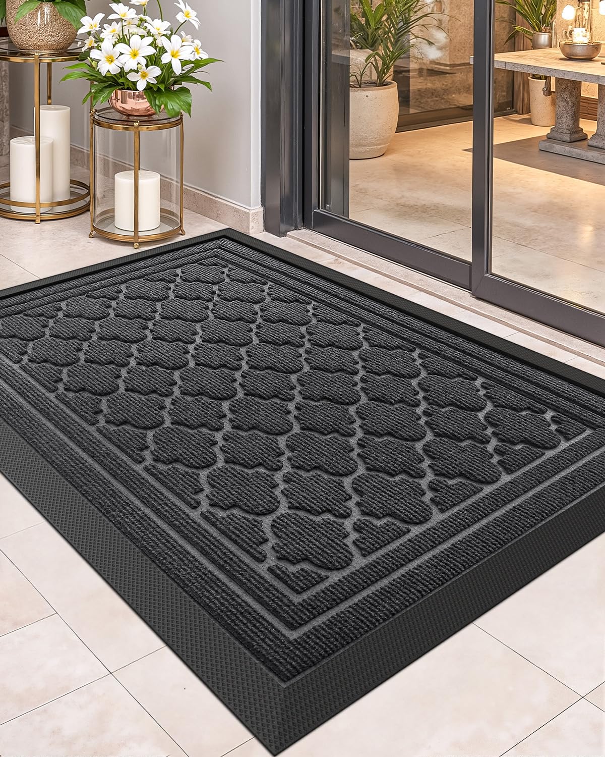COLOR&GEOMETRY Dirt Trapper Door Mat 43.5 x 75 cm, Heavy Duty Outdoor Door Mats, Non Slip Rubber Backing Entrance Rug, Washable Doormat for Indoor and Outside - Grey