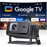 Portable Smart Projector [Google TV 14.0 &amp; 4K Support &amp; Dolby] with WiFi and Bluetooth HDR10,Ceiling Mini Movie Short Throw Projector Outdoor with Built-in Apps Auto Focus Keystone for Home Bedroom