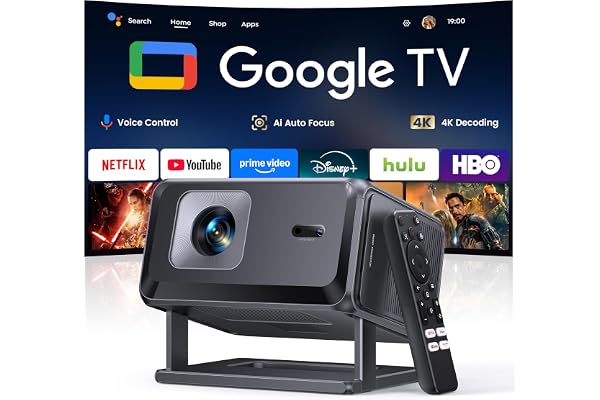 Smart Projector [Google TV 14.0 & Dolby & 4K Support] with WiFi and Bluetooth HDR10,Portable Mini Movie Short Throw Projector Outdoor with Built-in Apps Auto Focus Keystone for Home Bedroom Ceiling