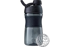 BlenderBottle SportMixer Shaker Bottle Perfect for Protein Shakes and Pre Workout, 20-Ounce, Black