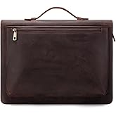 YIWEN Handmade Leather Portfolio with Handle – Zippered Front Pocket, Clip for Letter Size Notepad, Business Travel Padfolio