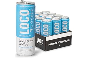LOCO LIFE BREW Loco Coffee Black Cold Brew Coffee [With Coconut Water] 11 Ounce Can, 12 Count | Medium Roast, 180mg Caffeine | Gluten Free and Dairy Free | Low Sugar, Low Calorie Iced Coffee