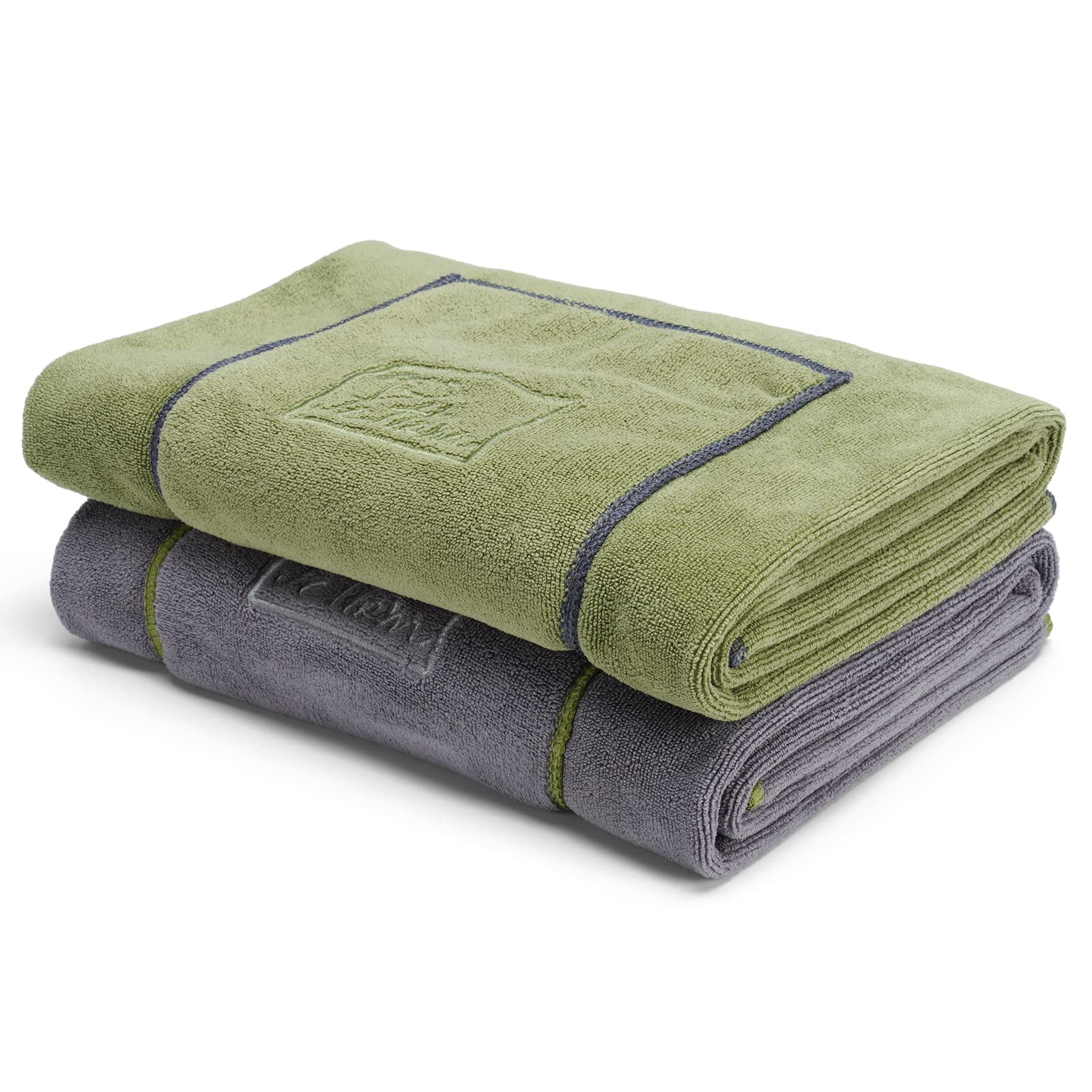 PETTOM 2-Piece Dog Towels, Microfibre Absorbent, Soft Quick Dry Dog Towel, Machine Washable - Grey/Green (90 x 50cm)