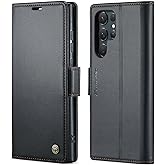 SINIANL Samsung Galaxy S24 Ultra Wallet Case with RFID Blocking, Samsung S24 Ultra Case Wallet for Women Men Card Holder Magnetic Clasp Kickstand Leather Book Folio Case for Galaxy S24 Ultra Black