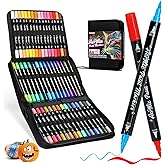 Acrylic Paint Markers, 48 Color Dual Tip Acrylic Paint Pens with Brush and Fine Tips for Rock Painting,Wood,Canvas,Ceramic,Card Making,Vibrant Color Ideal for Artists, Crafters & DIY Projects