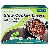 Syntus Slow Cooker Liners, 60 Count Cooking Bags Large Size Disposable Pot Liner Plastic Bag, Fit 3QT to 8QT for Slow Cooker Cooking Trays, 13"x 21", 60 Liners