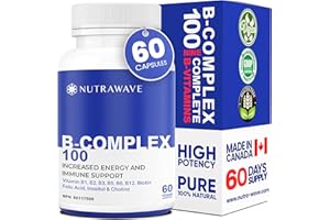 Nutrawave Vitamin B Complex 100, 9 Complete B’s - B1- B12 for Men & Women, Reduce Stress, Immune Support, Hair, Skin, Support