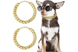 HICARER 2 Pieces Dog Link Chain Gold Necklace Chain ABS Plastic Dog Golden Collar Puppy Costume(10 Inch (25+7 cm))