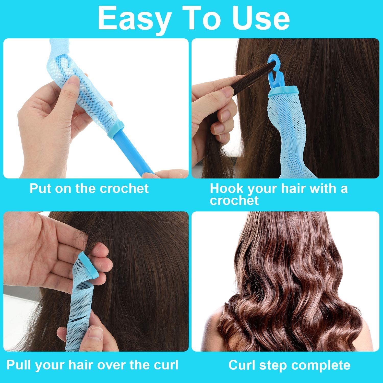 31 Pieces Hair Curlers，Spiral Curls Styling Kit，Heatless Hair Rollers，No Heat Wave Hair Curlers with Styling Hooks & liner wig cap for Most Kinds of Hairstyles (45cm) : Beauty