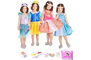 Esvaiy Princess Dress Up Clothes for Little Girls Costume Trunk 32 Piece Pretend Role Play Dresses Age 3-6 Years