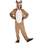 Soft Plush Reindeer Jumpsuit Costume Warm Comfortable Mascot Outfit for Adults Halloween Party
