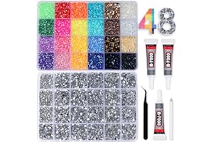BAOYAALIN 2 Boxes Rhinestones for Bedazzling Kits, Multicolor 3mm & Silver Clear 2/3/4/5/6mm Resin Flatback Gems for Diamond Art, Bedazzler Kit with 3Pcs 10ml B7000 Jewelry Glue for DIY Crafting Crafts Decor