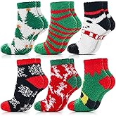 Shyyween 12 Pairs Christmas Fuzzy Socks for Women Fleece Cozy Fluffy Ankle Soft Slipper Socks for Xmas Holiday Cabin Winter Gifts