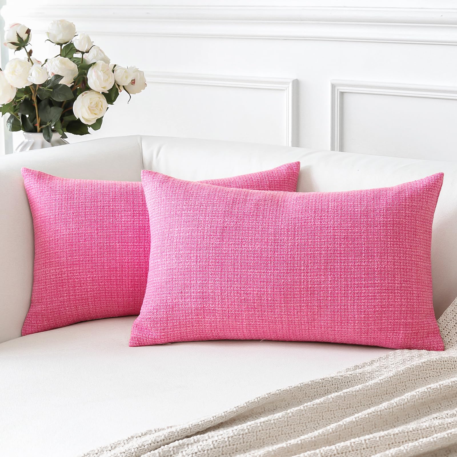 Artscope Cushion Covers Set of 2 Linen Decorative Square Pillowcases Pillow Covers 30x50cm for Home Decor Sofa Bedroom Car (Hot Pink, 12x20) — image 1