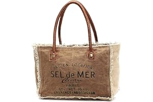 CREATIVE LEATHER ART 13 Inch Upcycled Canvas & Genuine Leather Hobo Tote Bag – Zipper Closure, Cotton Lining, Eco-Friendly Boho Shoulder Handbag