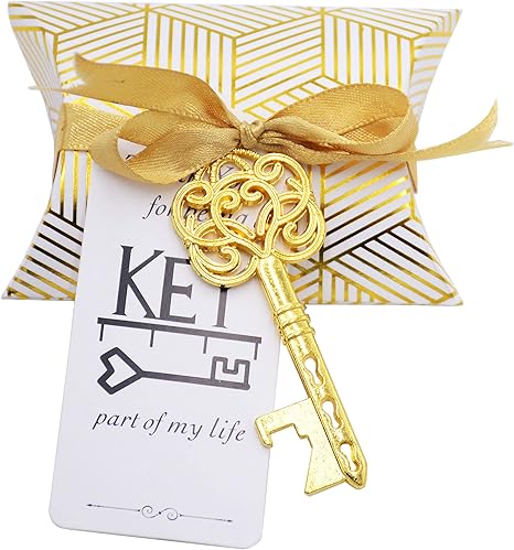 Amazon De Makhry 50 Stucke Vintage Schlussel Flaschenoffner Hochzeit Schlussel Skelett Schlussel Flaschenoffner Hochzeitsgastgeschenke Set Mit Kissenboxen Und Etikett Antikes Gold