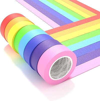 JFA Supplies 8 Rolls Rainbow Masking Tape 8 Colours 1.8cm x 12m Crafts Home