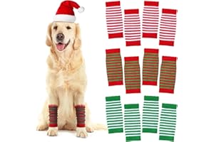 Shihanee 12 Pcs Christmas Dog Leg Warmer Knitted Winter Socks Pet Dog Leg Hock Protector Classic Stripe Elbow Protective Sleeve Joint Elbow Supports for Christmas Winter New Year