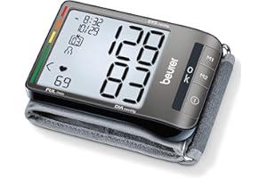 Beurer BC81 Wrist Blood Pressure Monitor – XL Display, Arrhythmia Detection, 120 Memory Sets – XL Blood Pressure Cuff Wrist for Home Use, Automatic Blood Pressure Machine with Storage Case, Batteries