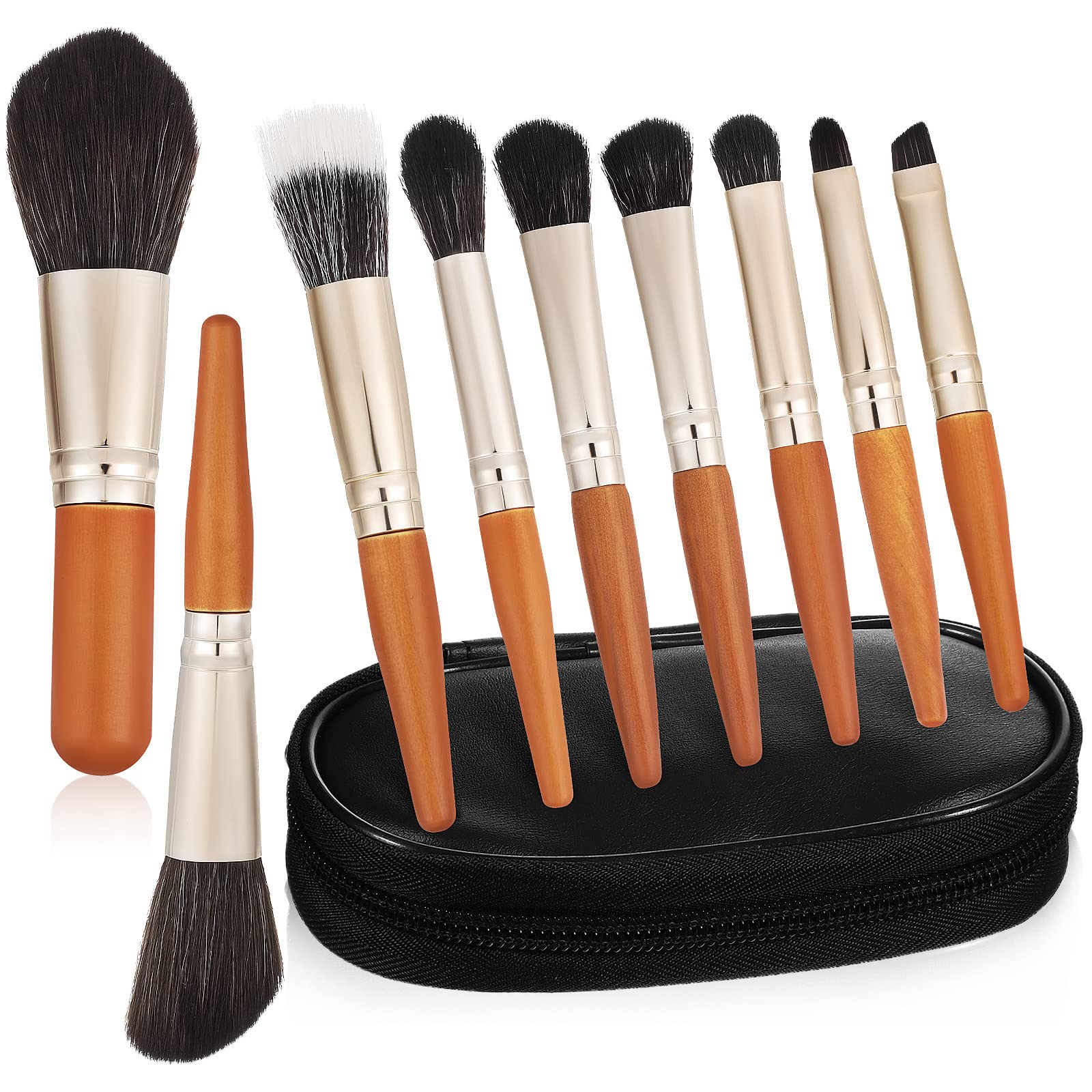 Beavorty 9pcs Portable Travel Makeup Brush of Professional Foundation Blending Face Powder Eye Shadows Eyebrow Brush for Travel Toiletries