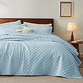Bedsure Quilts Queen Size - Lightweight Bedspreads Queen Size with Basket Weave Pattern, Soft Quilt Bedding, Sky Blue Comforter Coverlet for All Seasons (90" x 96")