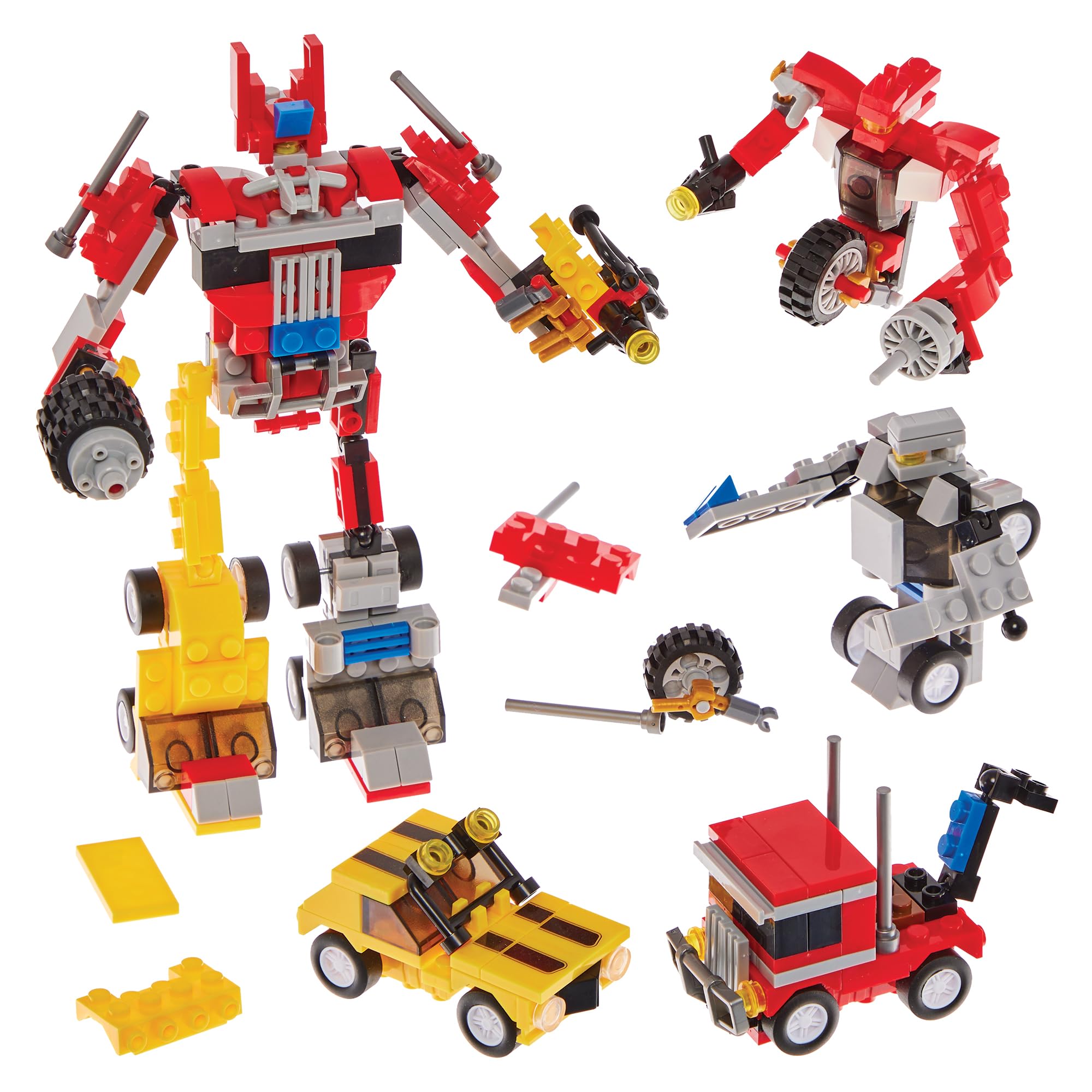 Baker Ross FN102 Transport Building Brick Kits - Pack of 4, STEM Building Blocks for Kids, Party Bag Fillers for Kids