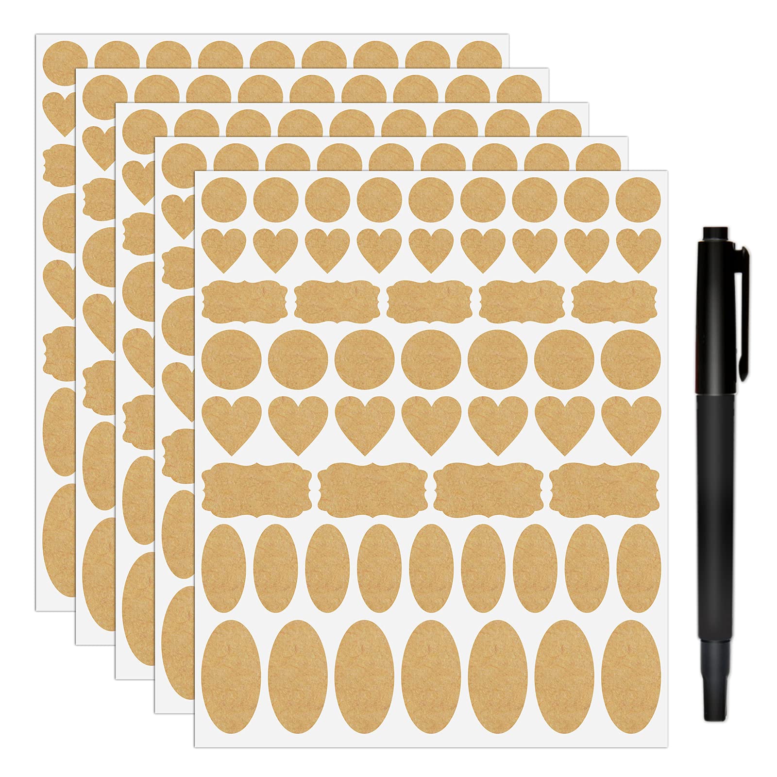 Kraft Paper Labels Stickers Sealing Stickers Assorted Size and Shapes for Essential Oil Bottles, Mason Jars, Food Storage Containers or Gift Decoration,5 Sheets(285 Pieces)