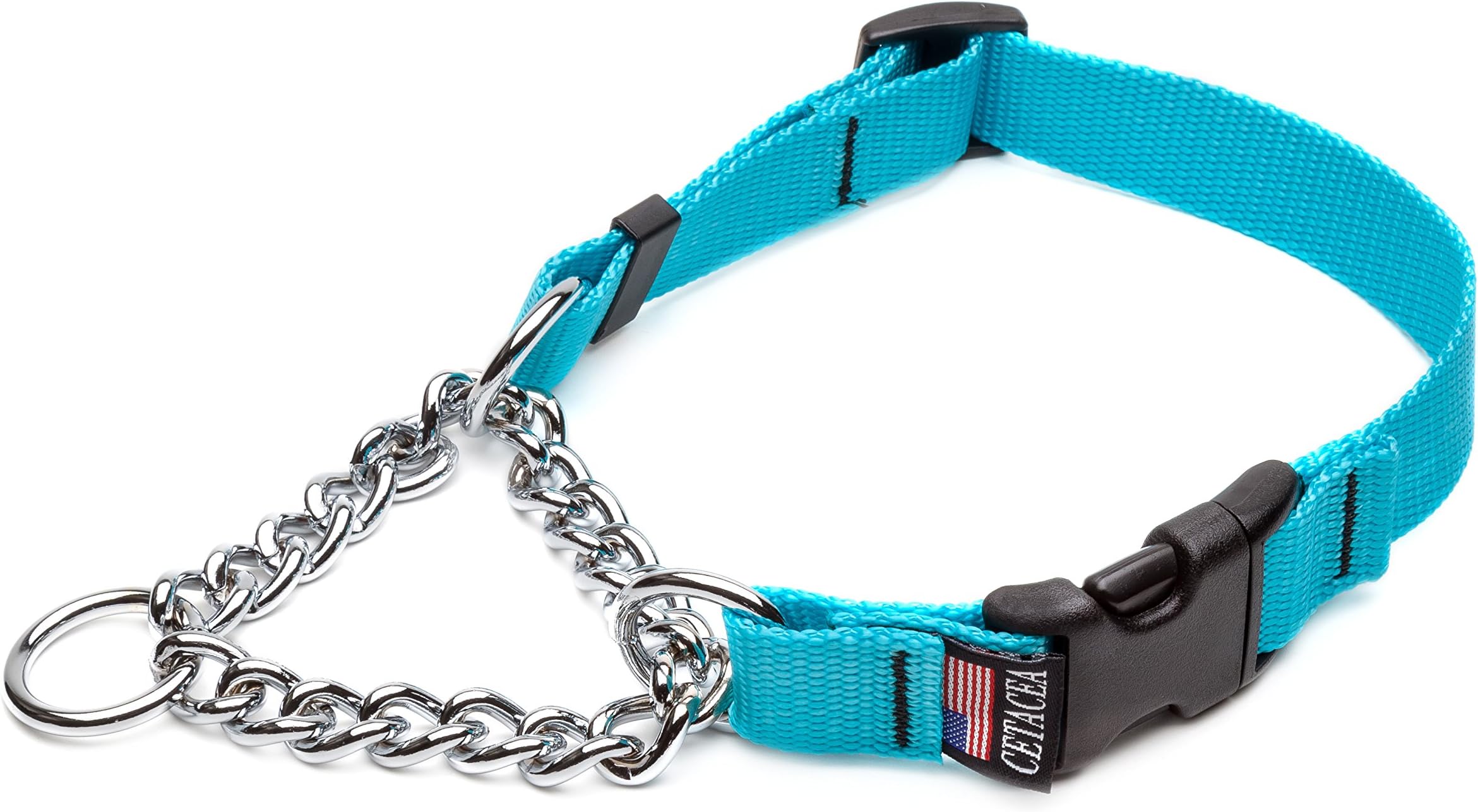 Cetacea Chain Martingale Dog/Pet Collar with Quick Release, Medium, Turquoise