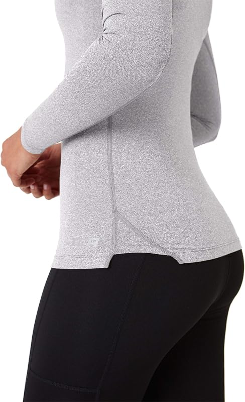 T-shirt térmica ajustada feminina - T-shirt térmica de manga comprida feminina com tecnologia SuperThermal - T-shirts térmicas de compressão de manga comprida para corrida e ciclismo de ginásio - Cinzento claro, XS