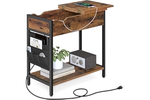 VASAGLE Side Table with USB Ports & Power Outlets, Flip Top End Table with Charging Station, Rustic Brown and Black ULET310B0