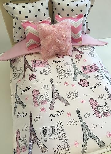 14 18 Inch Doll Bed Reversible Comforter Set Glitter Eiffel Tower Paris Theme Hand Crafter To Fit American Girl And Similar Size Dolls