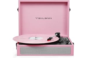 TANLANIN Vintage 3-Speed Bluetooth Record Player with Built-in Speakers, Retro LP Vinyl Player Portable Turntable with USB Recording, Bluetooth Music Playback, RCA/AUX/Headphone Jack, Pink