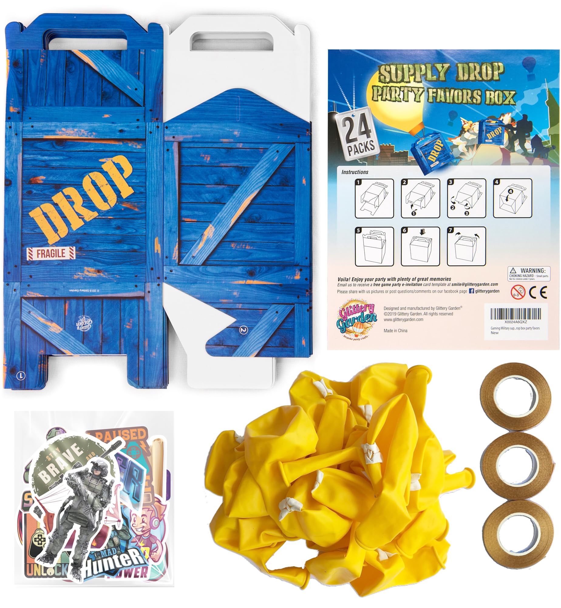 Game Party Military Supply Loot Drop Box Party Favors. Decoration and Gift Bags, Gaming-Themed Birthday Activities and Party Supplies