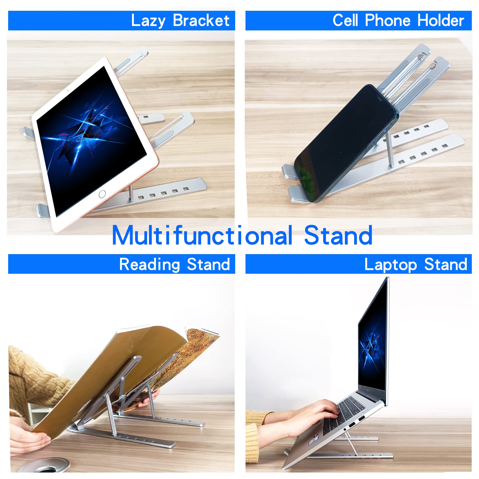 BONFOTO Laptop Stand for Desk, Adjustable Aluminum Foldable Portable Notebook Stand,Compatible with MacBook Air Pro, HP, Lenovo, Dell, More 10-15.6” Laptops and Tablets(Silver)