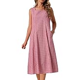 Seta T Women's Plaid Sleeveless Dresses Casual Loose Fit Tank Midi Gingham Dress with Pockets Summer Outfits