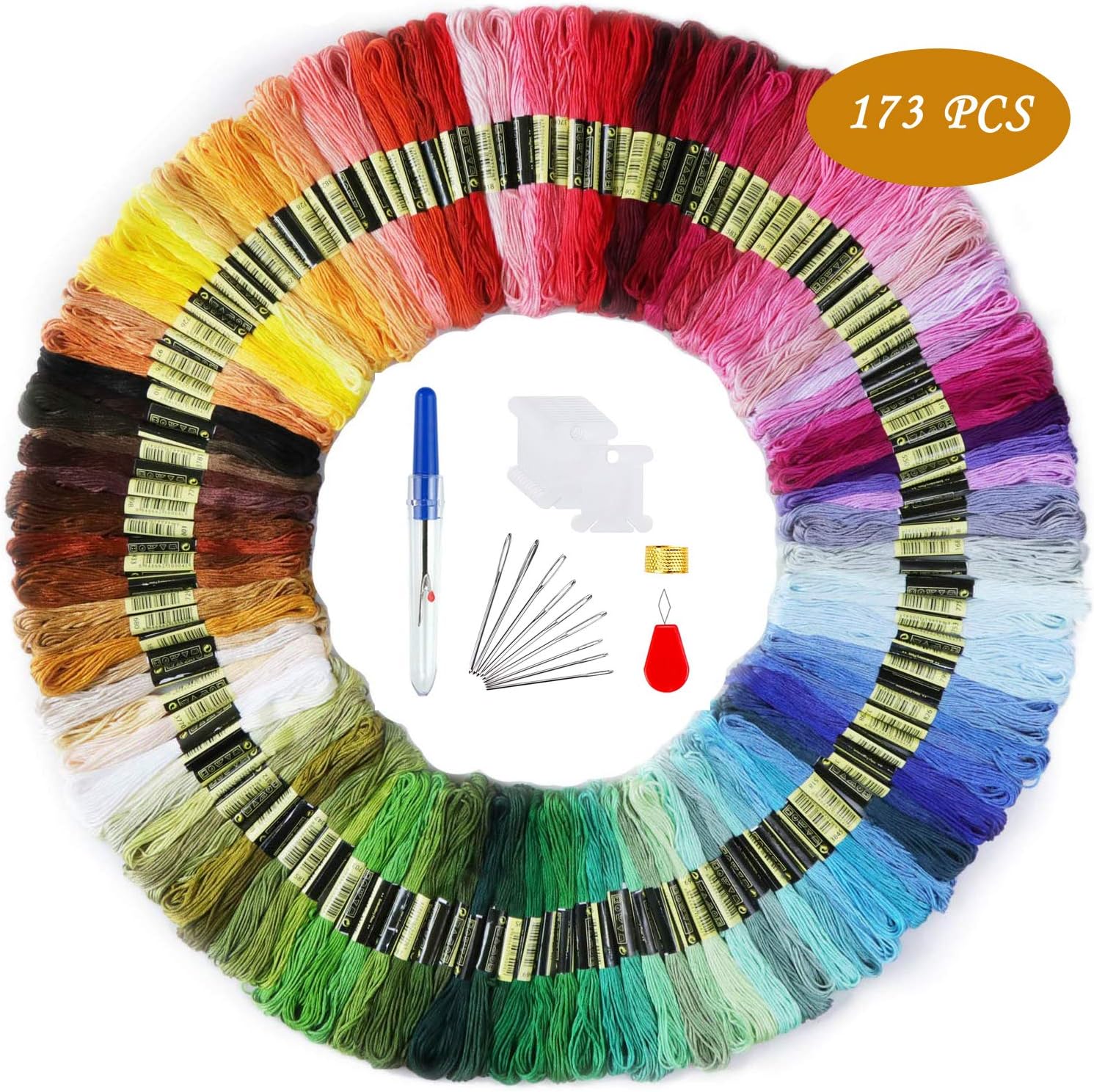 Embroidery Floss Embroidery Thread Premium Rainbow Color with Sewing Needles Kit Cross Stitch Threads Bracelets Floss Crafts Floss Hand Sewing Needle Threaders Set for Crafters Lovers (150 Colors)